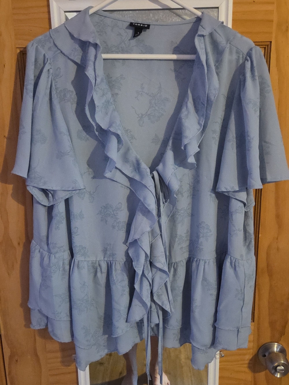 torrid Sky Blue Ruffle Tie-Front Peplum Blouse